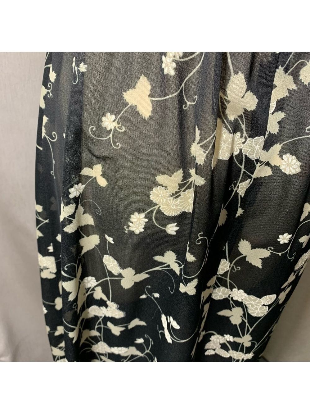 Vintage 70s Black Floral Sheer Midi Dress Sz10 (S-M) Belted Sleeveless Retro - Picture 5 of 11